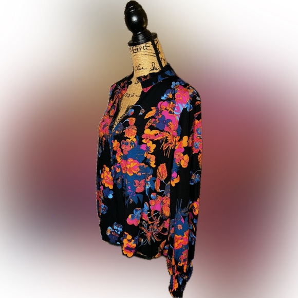 Maeve Anthropologie Colette Peasant Black Vibrant Floral Blouse Bohemian M - Picture 6 of 12